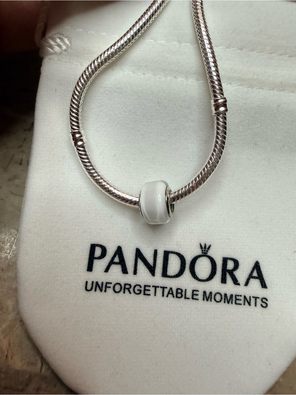 Pandora Silver / White Murano Charm